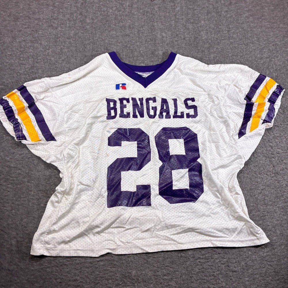 Vintage Russell Athletic Football Jersey Mens XL White Bengals 28 Mesh USA MADE